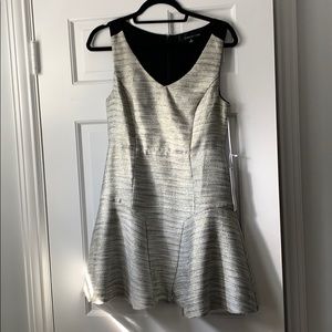 White metallic tweed party dress
